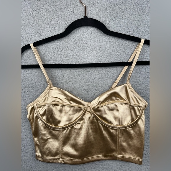 Free People Top Womens Small Latte Casino Royal Brami Crop Smocked Back Y2K NEW - Picture 9 of 10